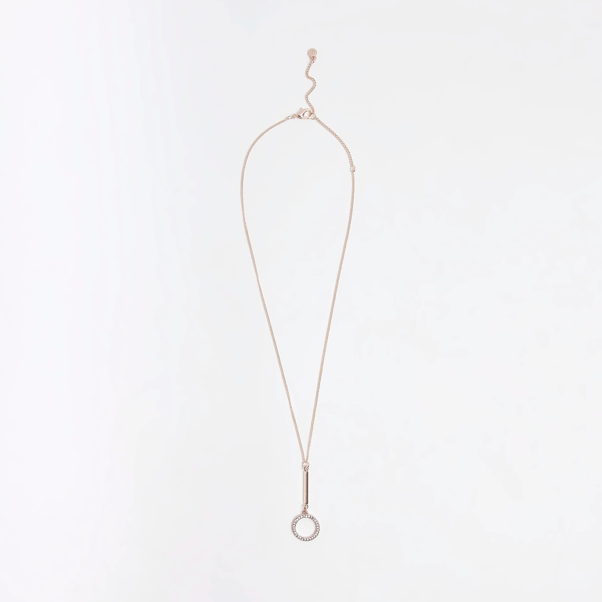 River Island River Island Womens Rose Gold Diamante Pendant Necklace