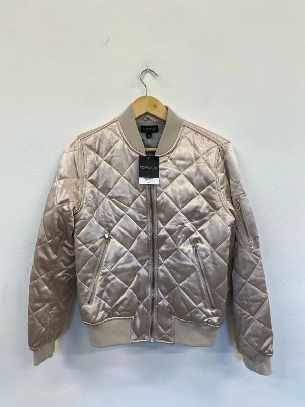 Topshop Stunning Topshop Rose pink beige quilted bomber jacket Satin Uk10 New JF463