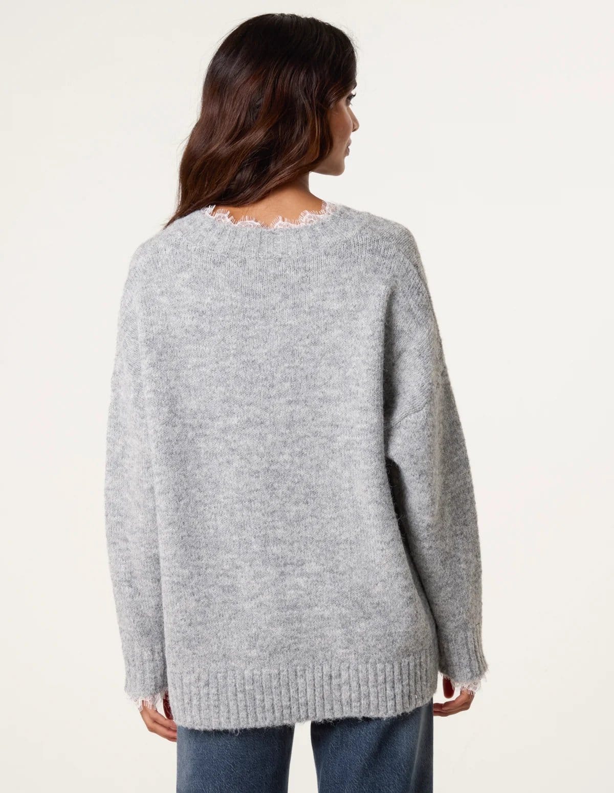 Blue Vanilla Lace Trim V Neck Jumper - 4