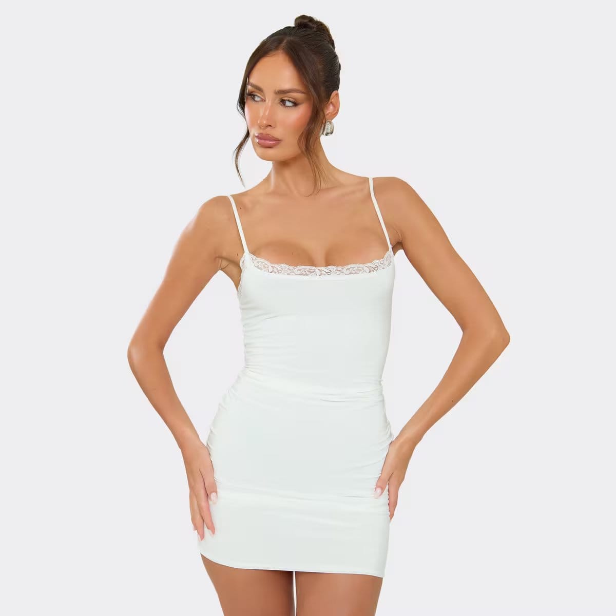 EGO White Lace Trim Mini Dress
