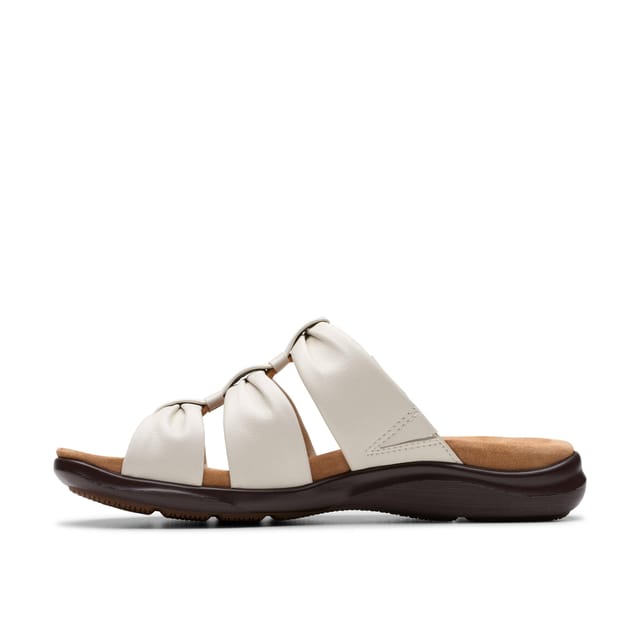 Clarks Clarks Women's Kitly Slide Cream Leather Flat Sandals, Sliders in White - 2