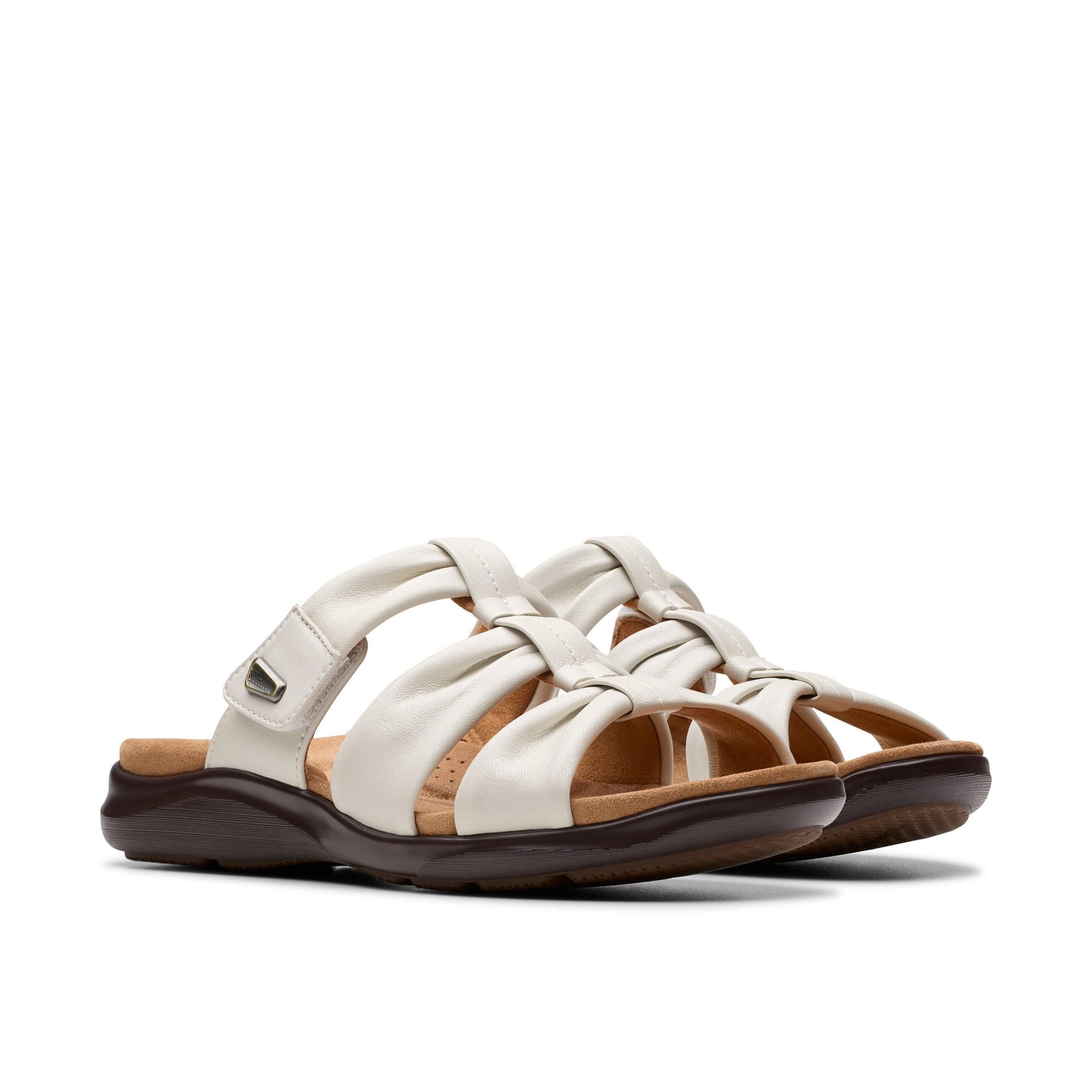 Clarks Clarks Women's Kitly Slide Cream Leather Flat Sandals, Sliders in White - 4