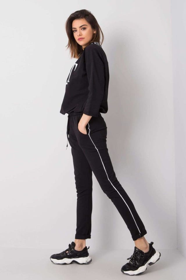 Love Lace Love Lace Women's Embroidered Stand Collar 3/4 Tracksuit in Black - 2
