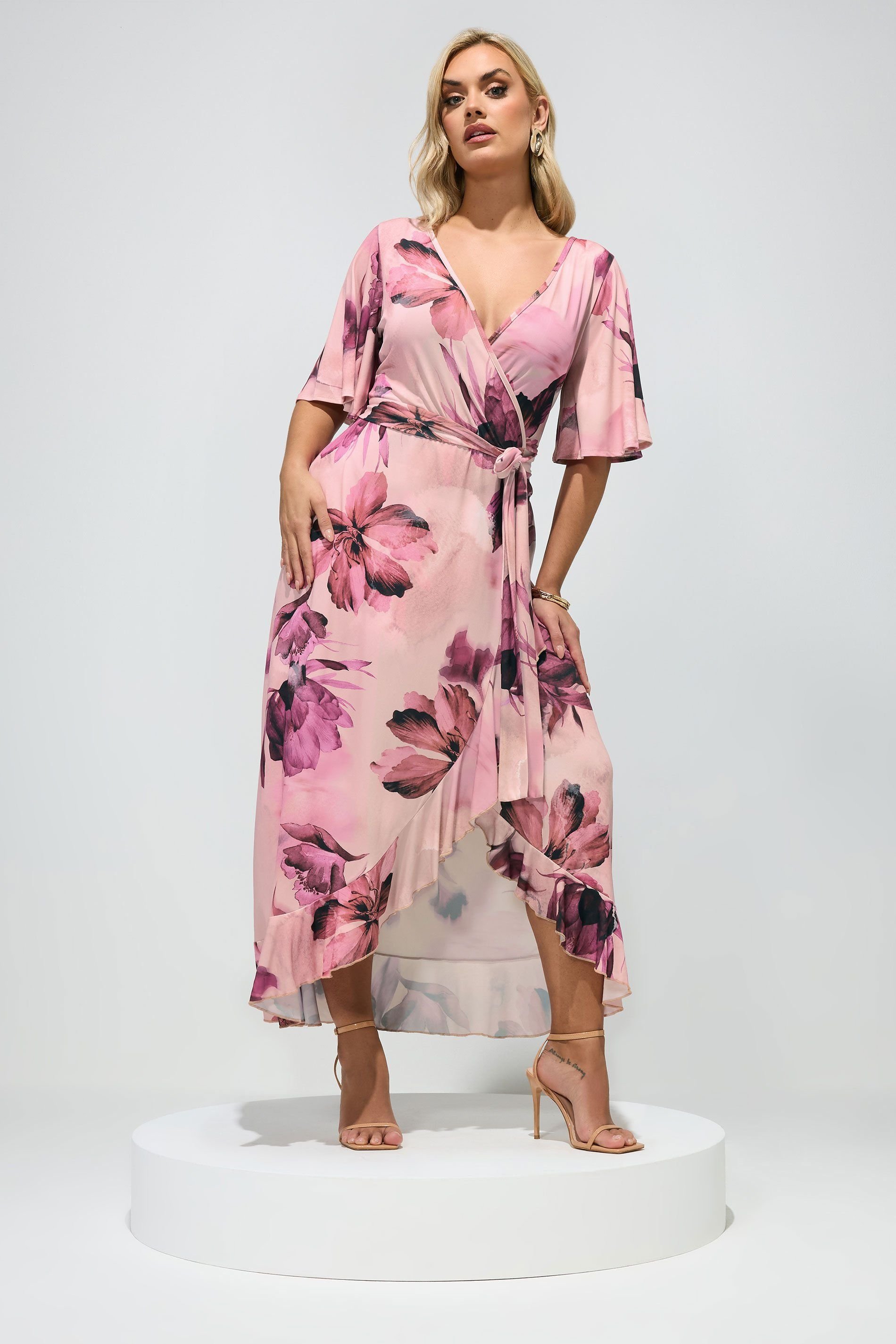 Yours Yours Women's Floral Wrap Dress in Pink - 4
