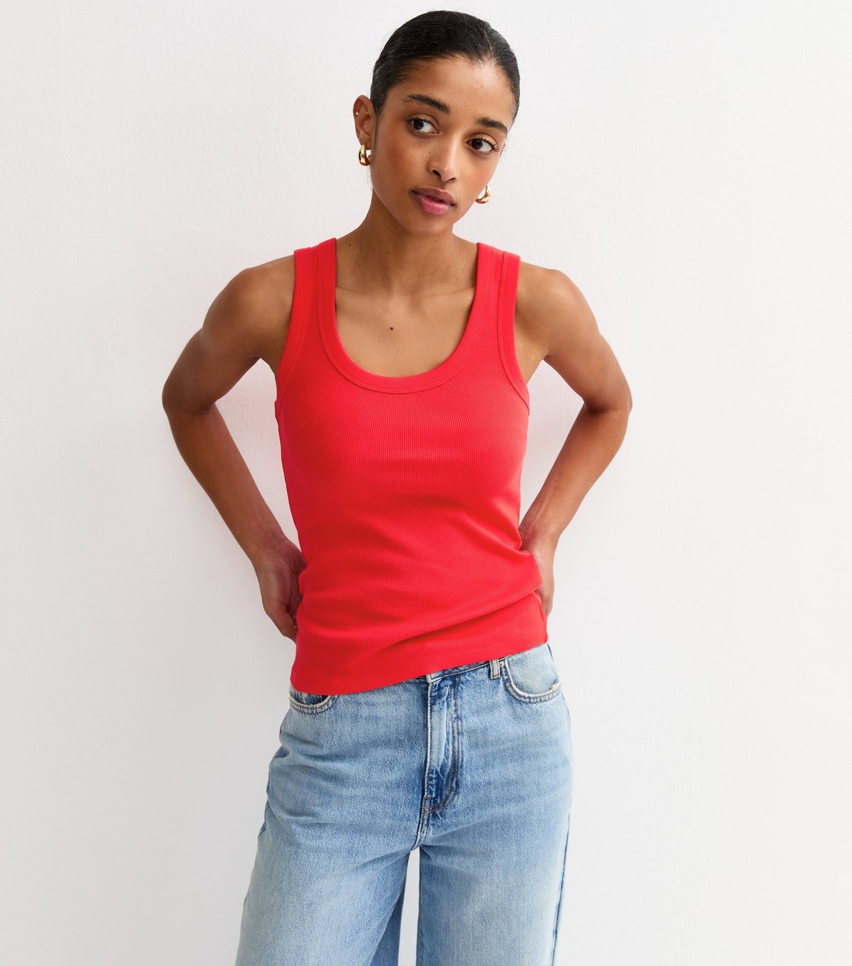 New Look Women's Bright Red Wide Trim Scoop Vest Top New Look - 3