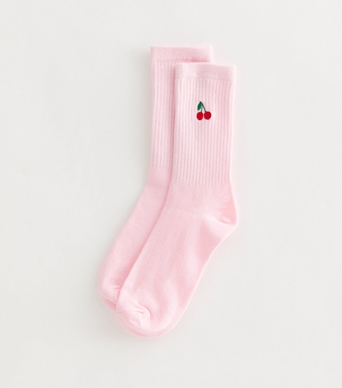 New Look Pink Cotton Rich Cherry Embroidered Ribbed Tube Socks