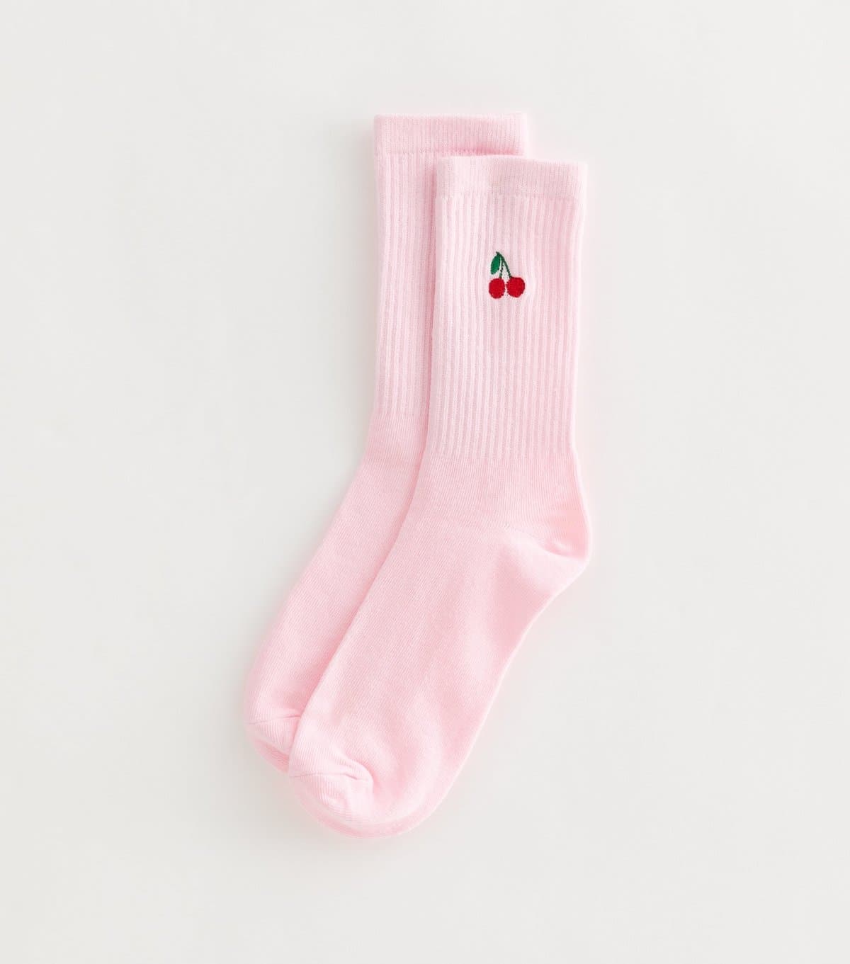 New Look New Look Pink Cotton Rich Cherry Embroidered Ribbed Tube Socks