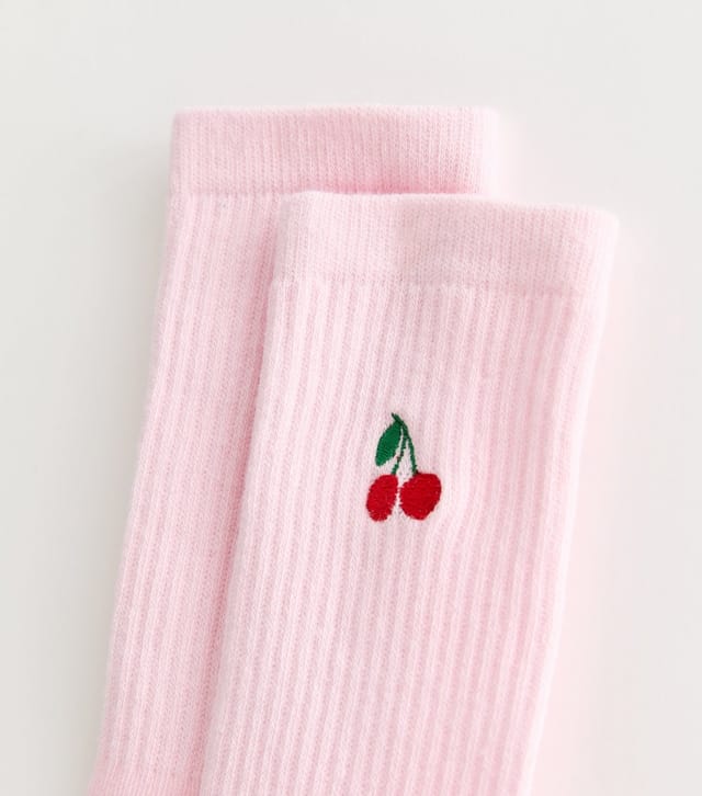 New Look Pink Cotton Rich Cherry Embroidered Ribbed Tube Socks New Look - 2