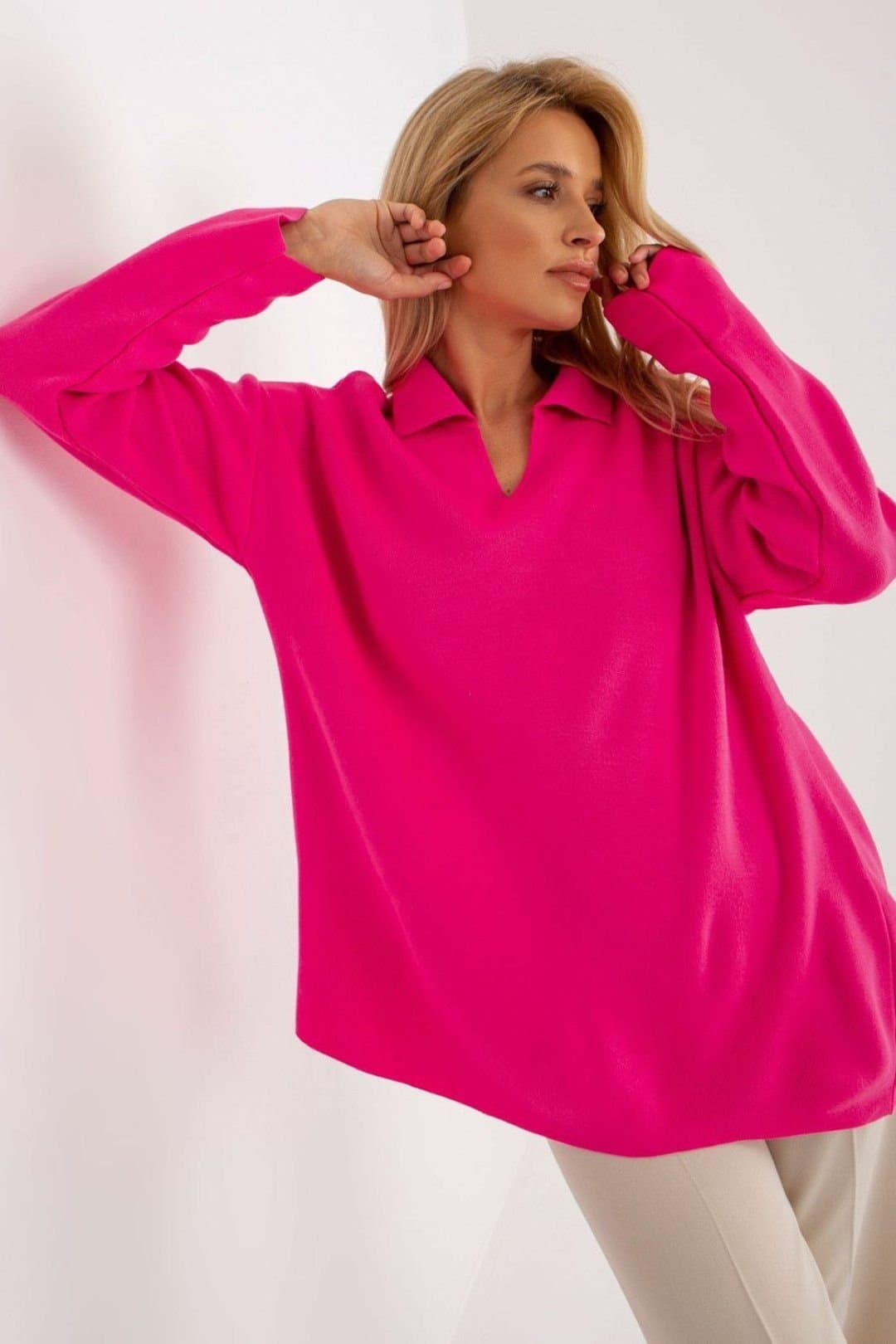 Love Lace Love Lace Women's Loose Fit Heart Neck Long Sleeve Sweater in Pink