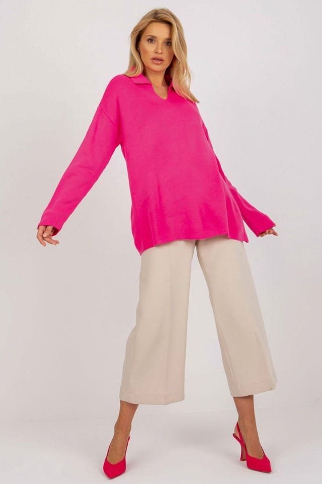 Love Lace Love Lace Women's Loose Fit Heart Neck Long Sleeve Sweater in Pink - 2