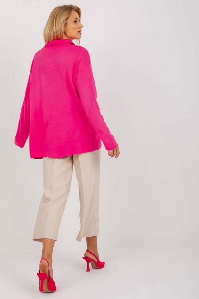 Love Lace Love Lace Women's Loose Fit Heart Neck Long Sleeve Sweater in Pink - 3