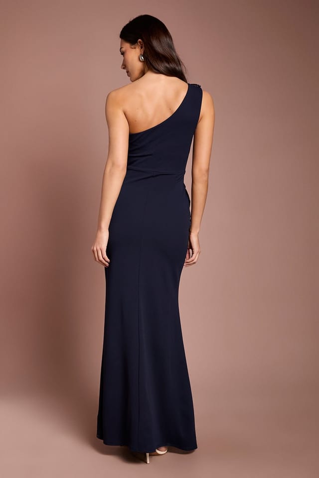 Coast Coast Women's Pleated Front One Shoulder Gown in Navy - 3
