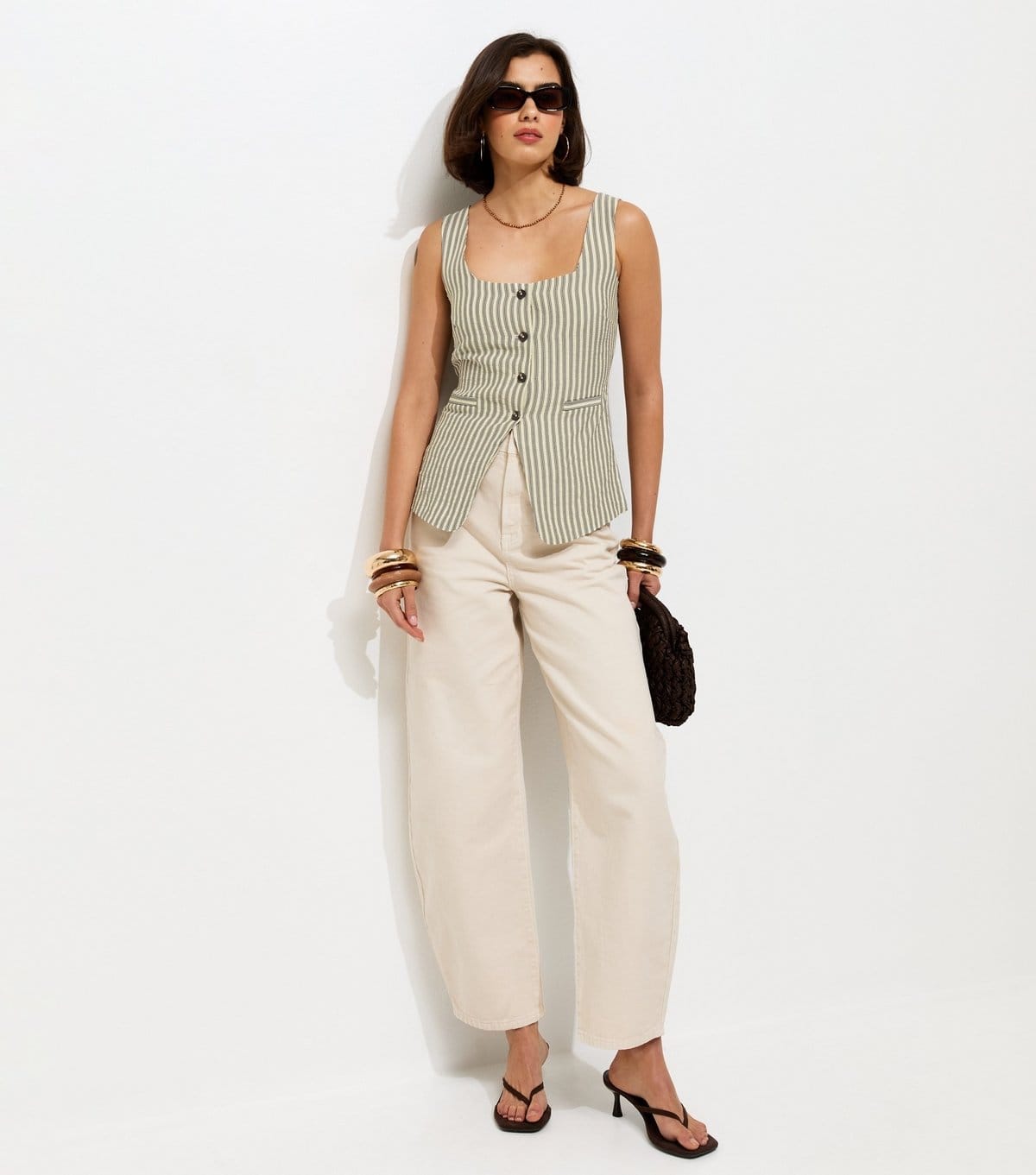 New Look Women's Cream Striped Button Front Waistcoat New Look - 4