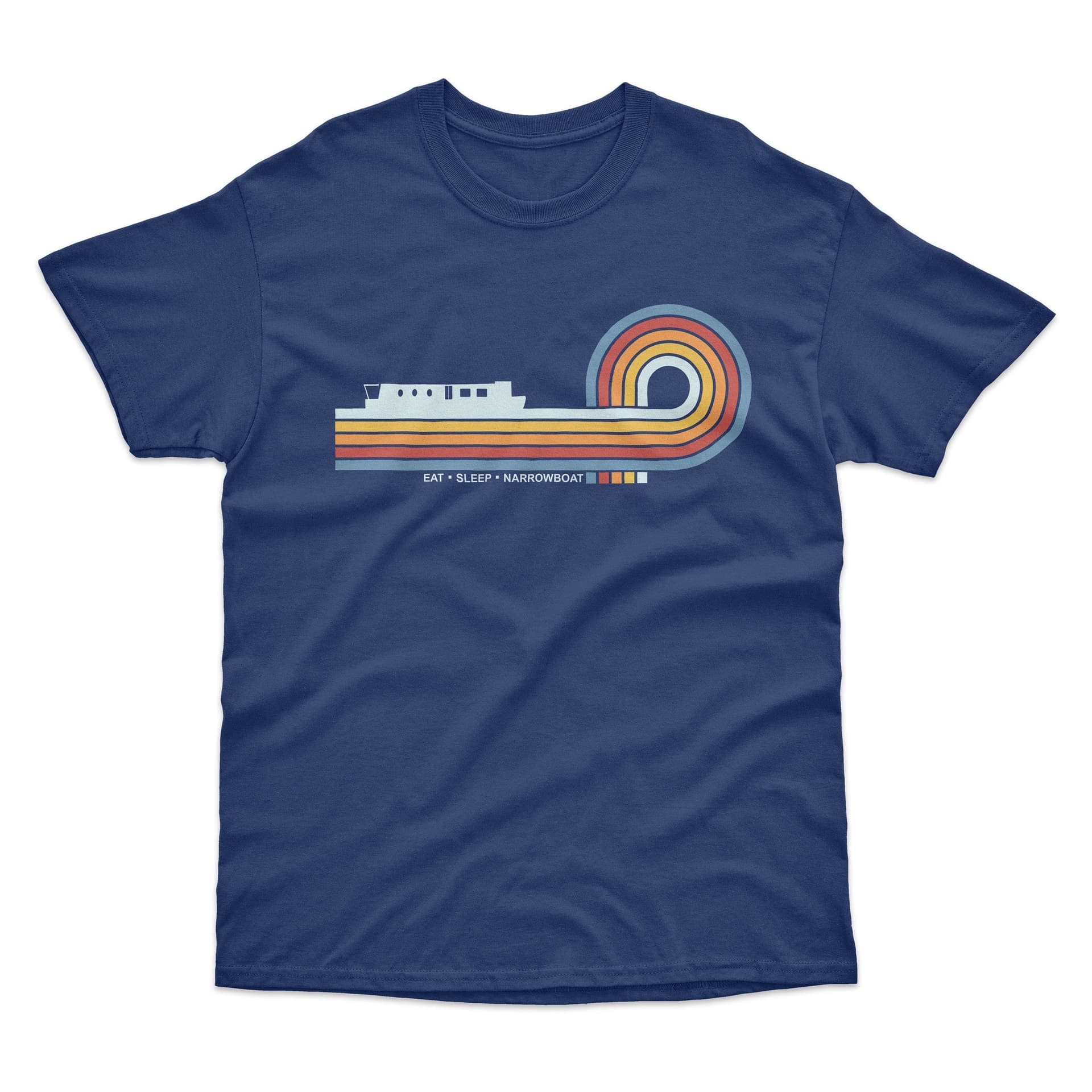 Bad Zebedee Bad Zebedee Men's Retro Lines Narrowboat T-Shirt in Navy
