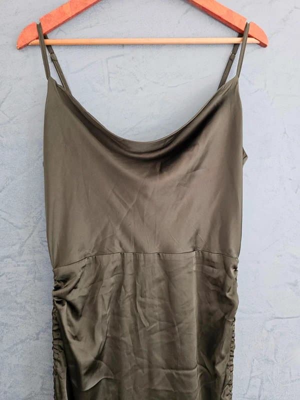 Missguided Missguided khaki green strappy ruched midi cow neck dress