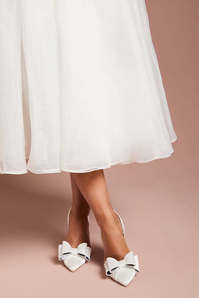 Coast Coast Women's Bridal Tamara Satin Bow Sling Back High Stiletto Heel Court Shoes in White - 2