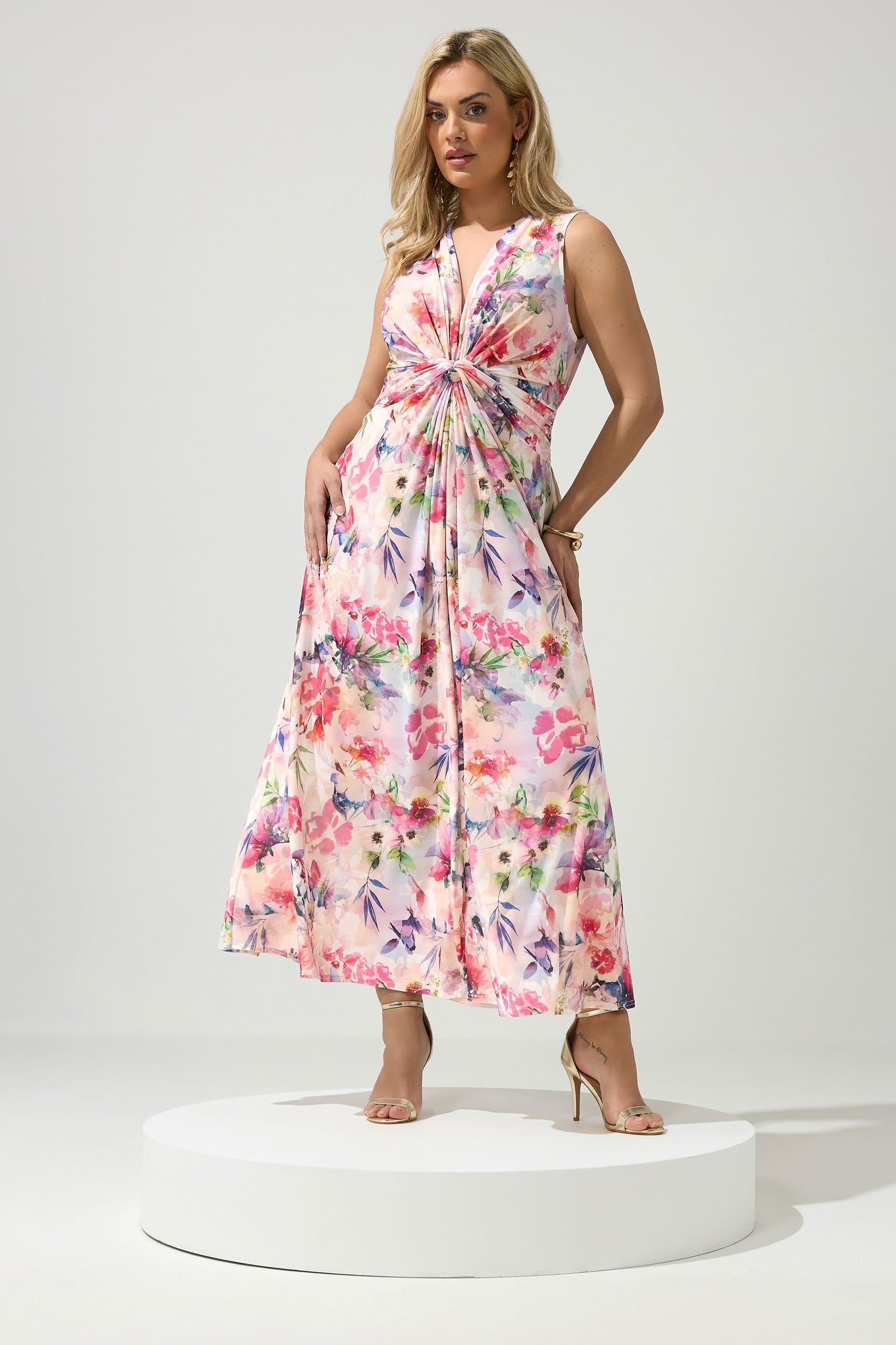 Yours Yours Women's Floral Knot Detail Dress in Light Pink