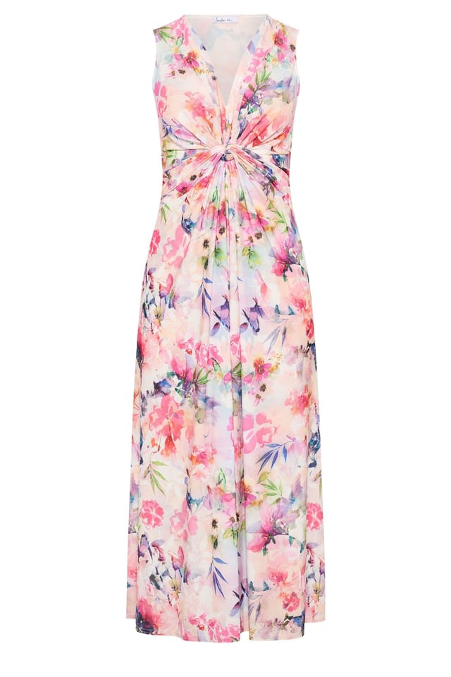 Yours Yours Women's Floral Knot Detail Dress in Light Pink - 2
