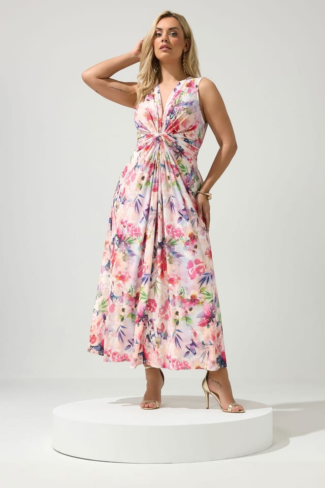 Yours Yours Women's Floral Knot Detail Dress in Light Pink - 3