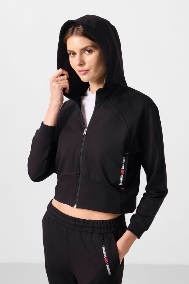 Tommy Life Tommy Life Women's Oversized Hooded Zip Sweatshirt & Pants Set in Black - 2