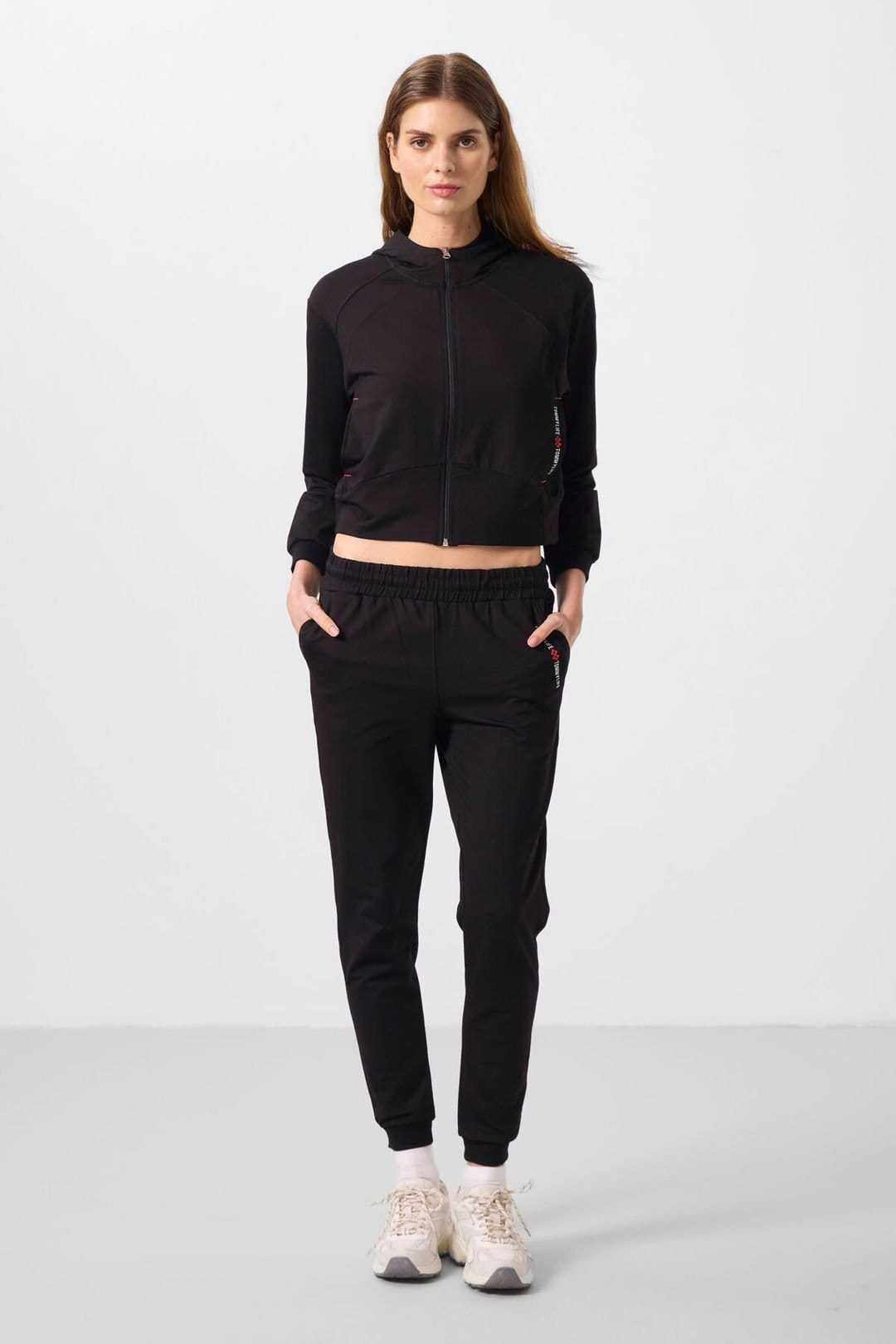 Tommy Life Tommy Life Women's Oversized Hooded Zip Sweatshirt & Pants Set in Black - 4