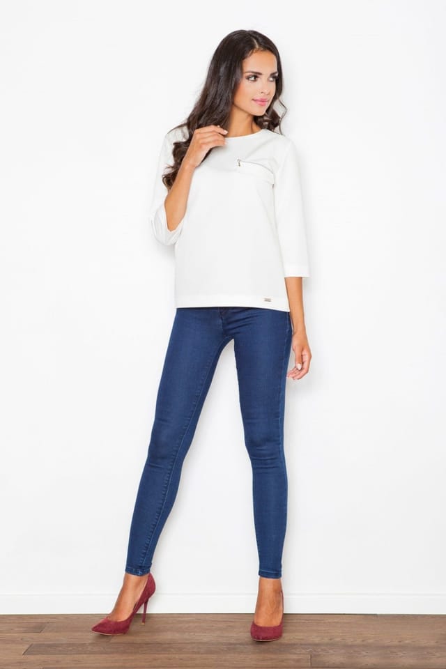 Love Lace Love Lace Women's Loose Fit Boat Neck Blouse with Zip Pocket in White - 3