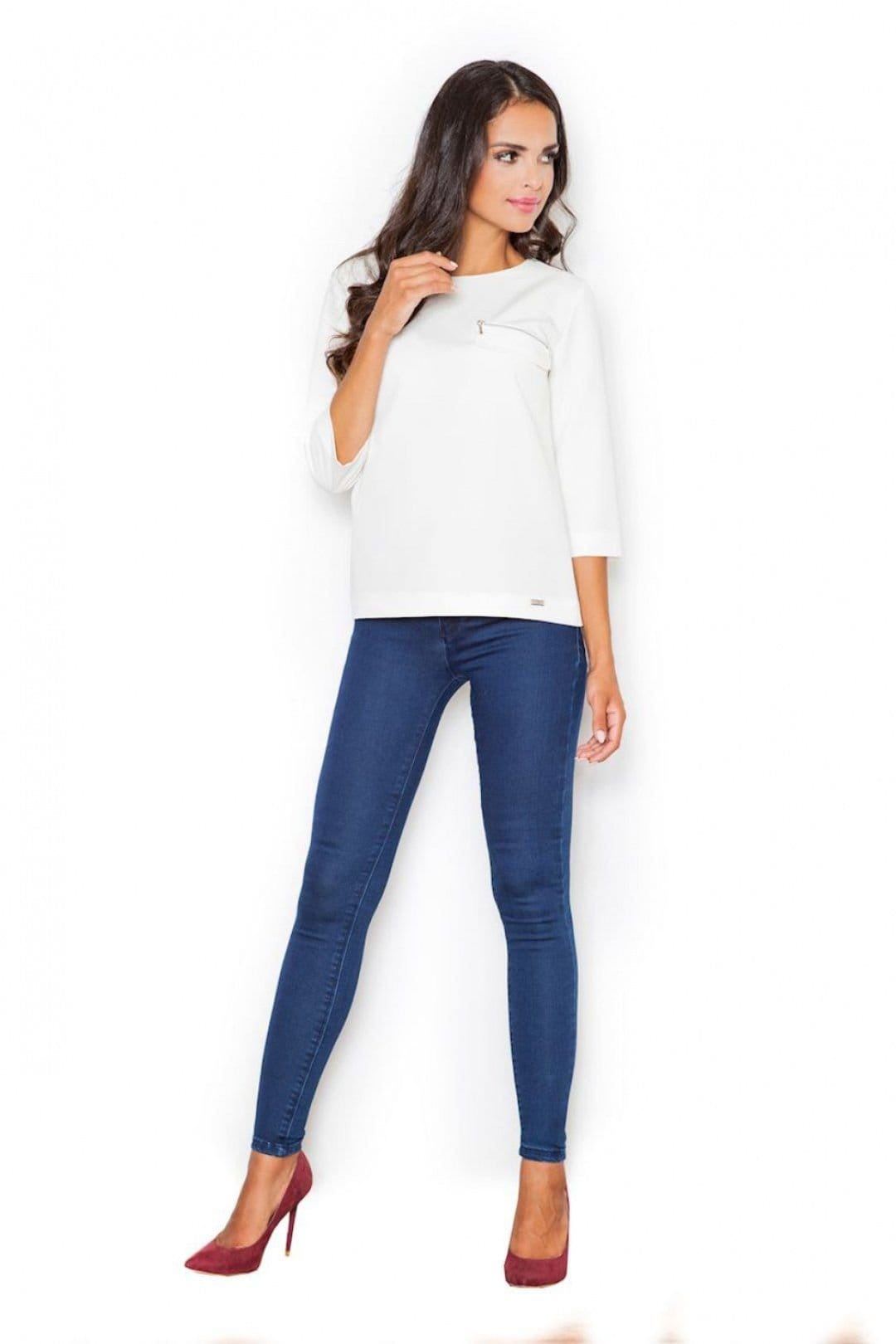 Love Lace Love Lace Women's Loose Fit Boat Neck Blouse with Zip Pocket in White - 4