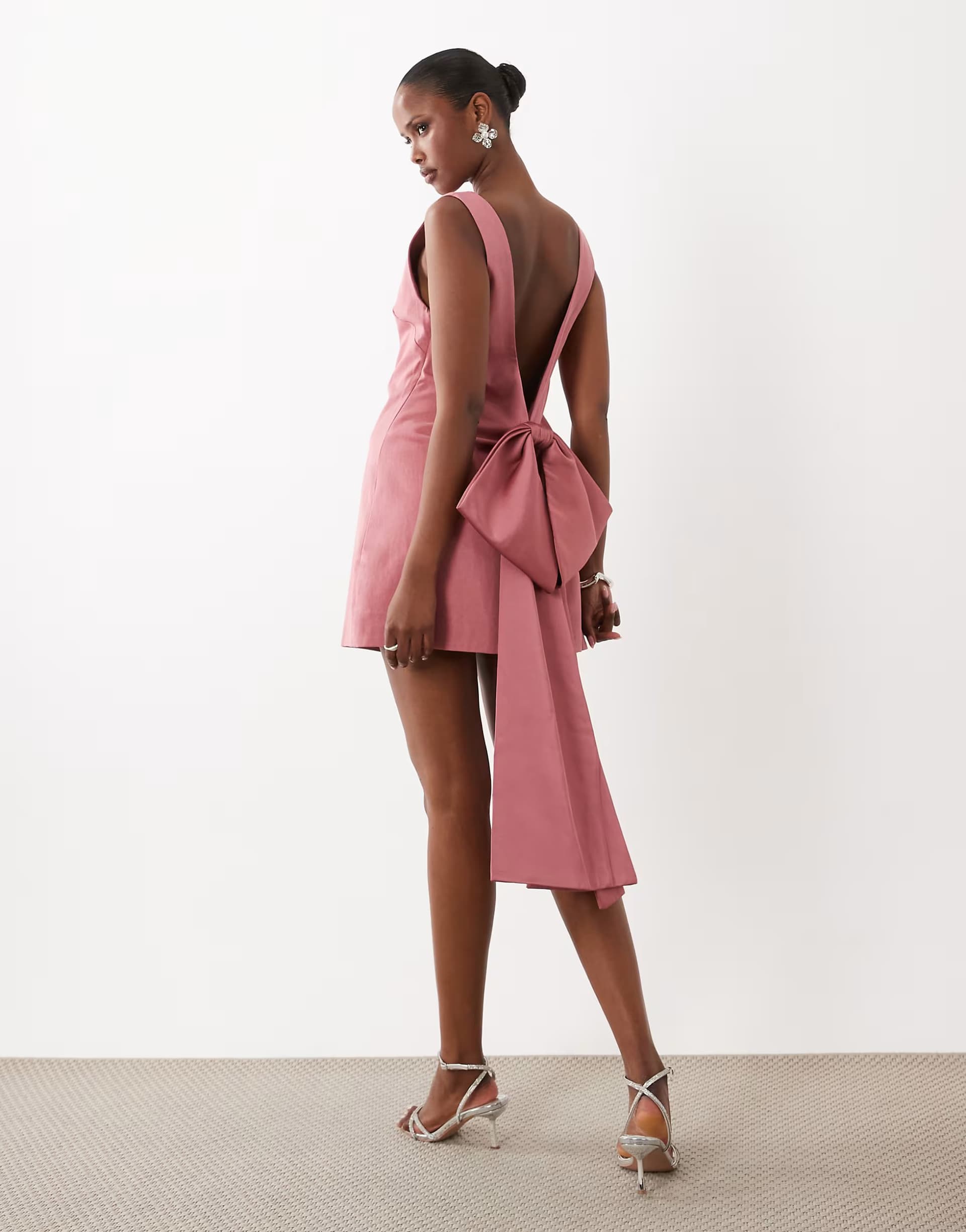 ASOS ASOS DESIGN slash neck shift mini dress with open back and bow back in pink