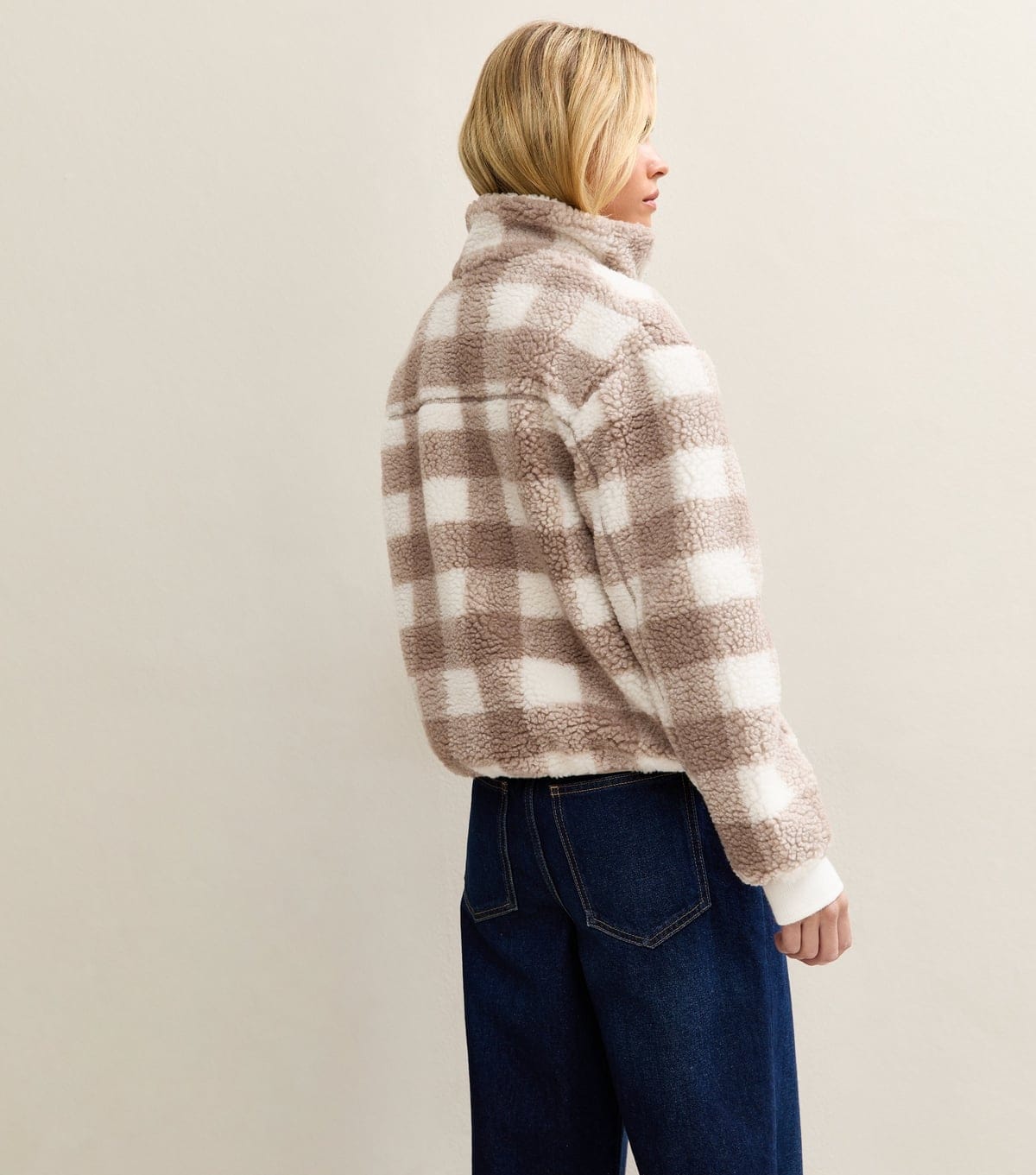 New Look Women's Petite Cream Check Teddy Jacket New Look - 4