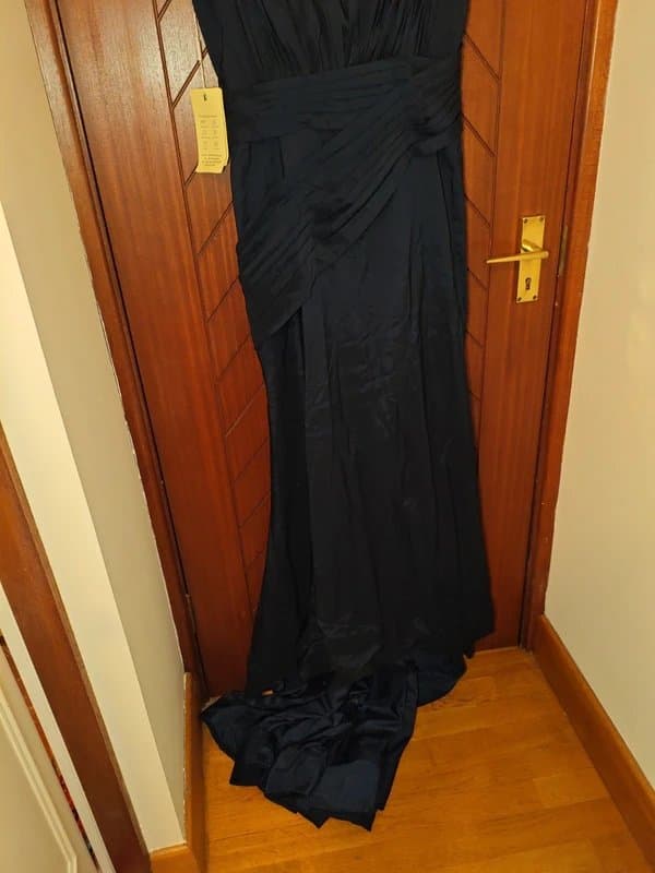 Unique Black Wedding gown Dress with Long Train, Elegant Fit, and Built-In Cups
