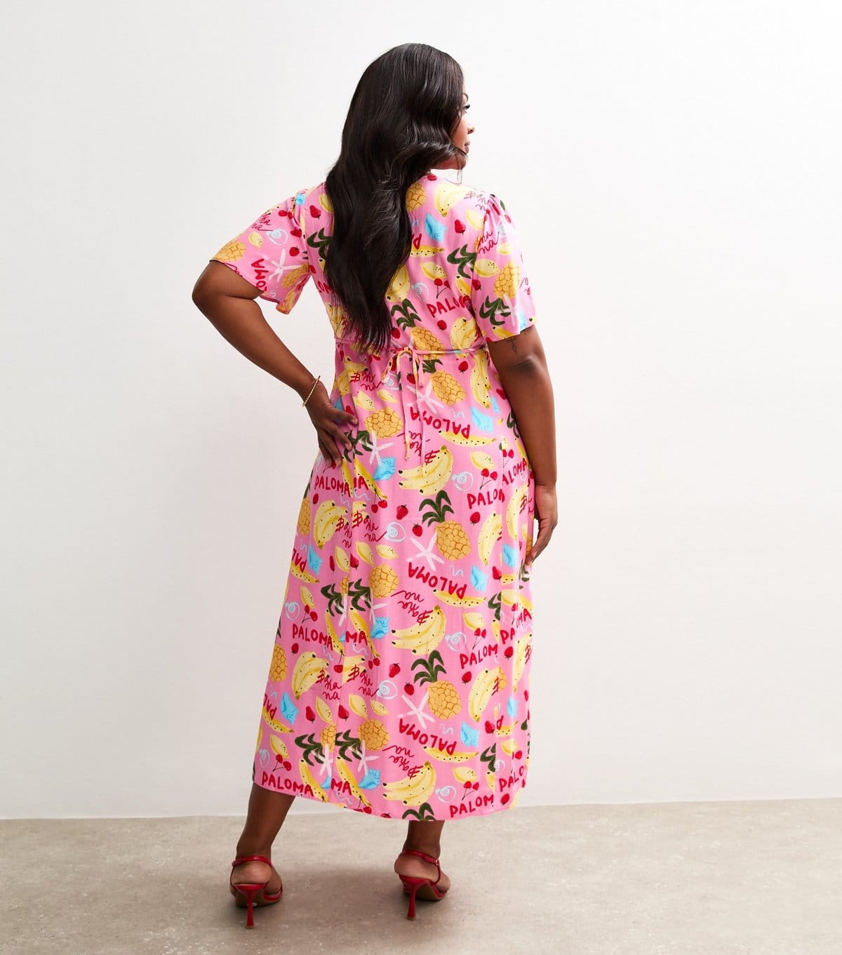 New Look Women's Plus Size Pink Tropical Print Short Sleeve Midi Tea Dress Curves New Look - 4