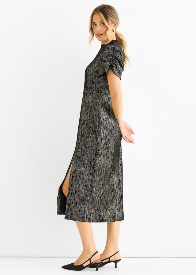 Gini London Gini London Women's Black Foil Velour Midi Dress - 3