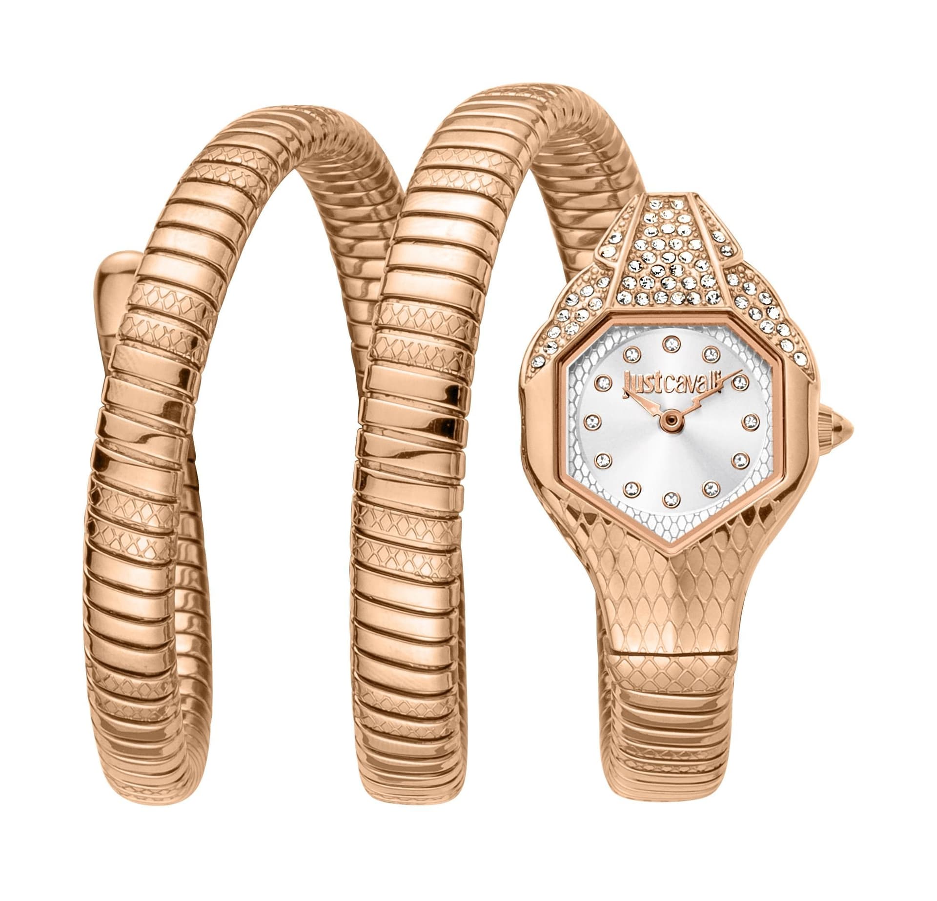 Just Cavalli Just Cavalli Women's Snake 316L Stainless Steel White Dial Watch in Gold