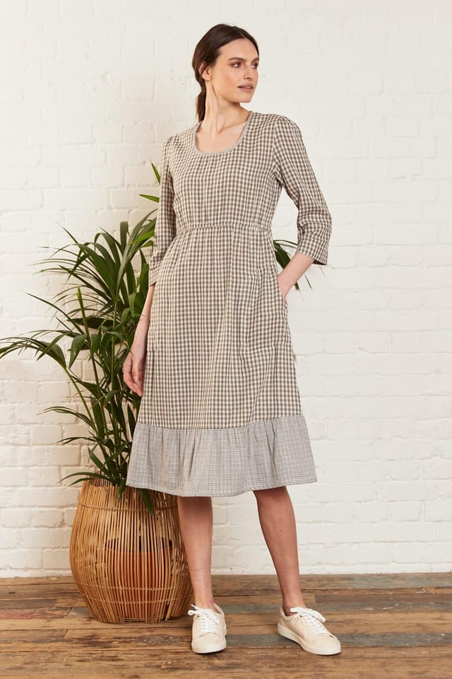 Nomads Clothing Nomads Clothing Women's Check Double Cotton Dress in Light Stone - 2