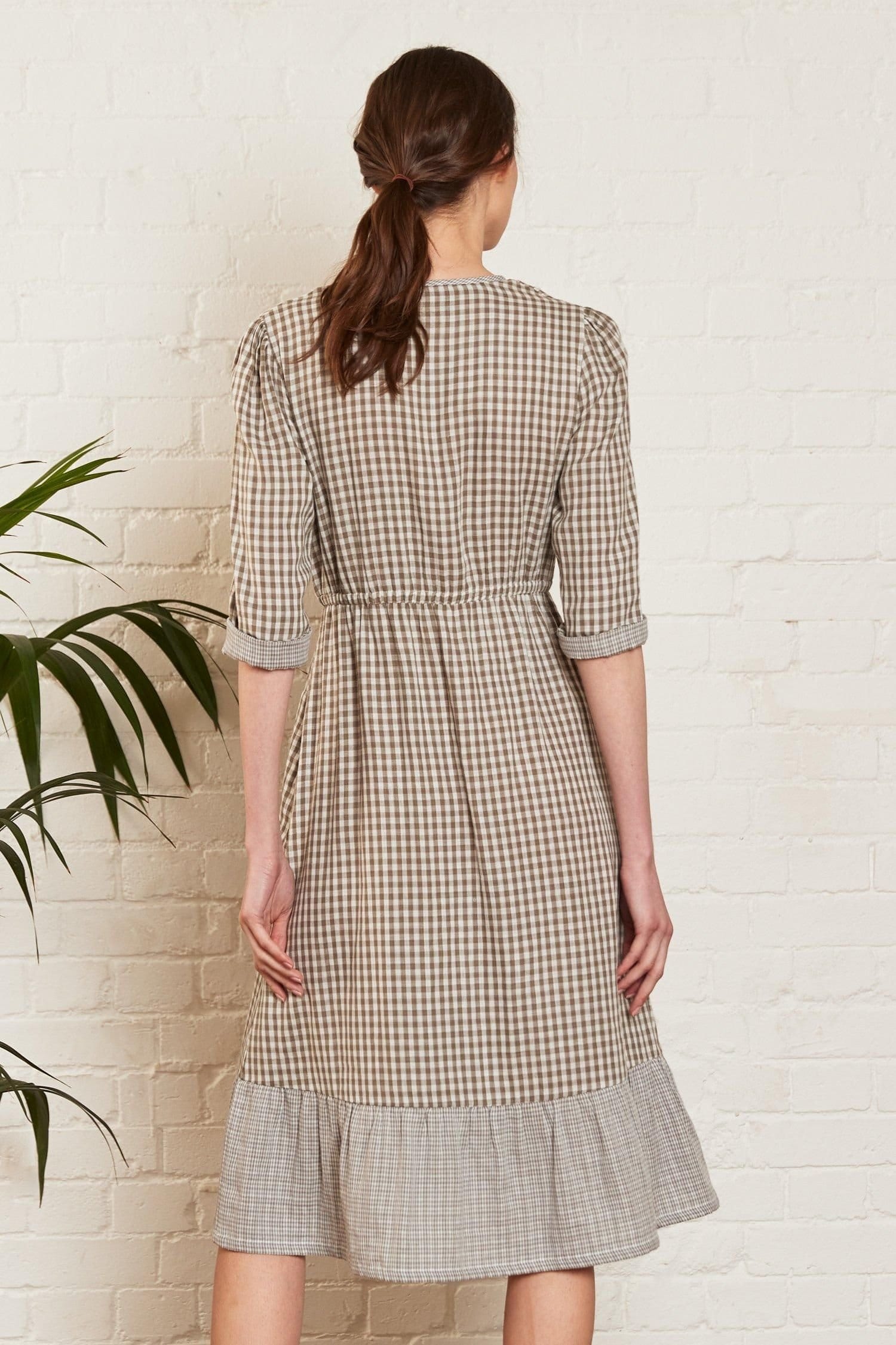 Nomads Clothing Nomads Clothing Women's Check Double Cotton Dress in Light Stone - 4