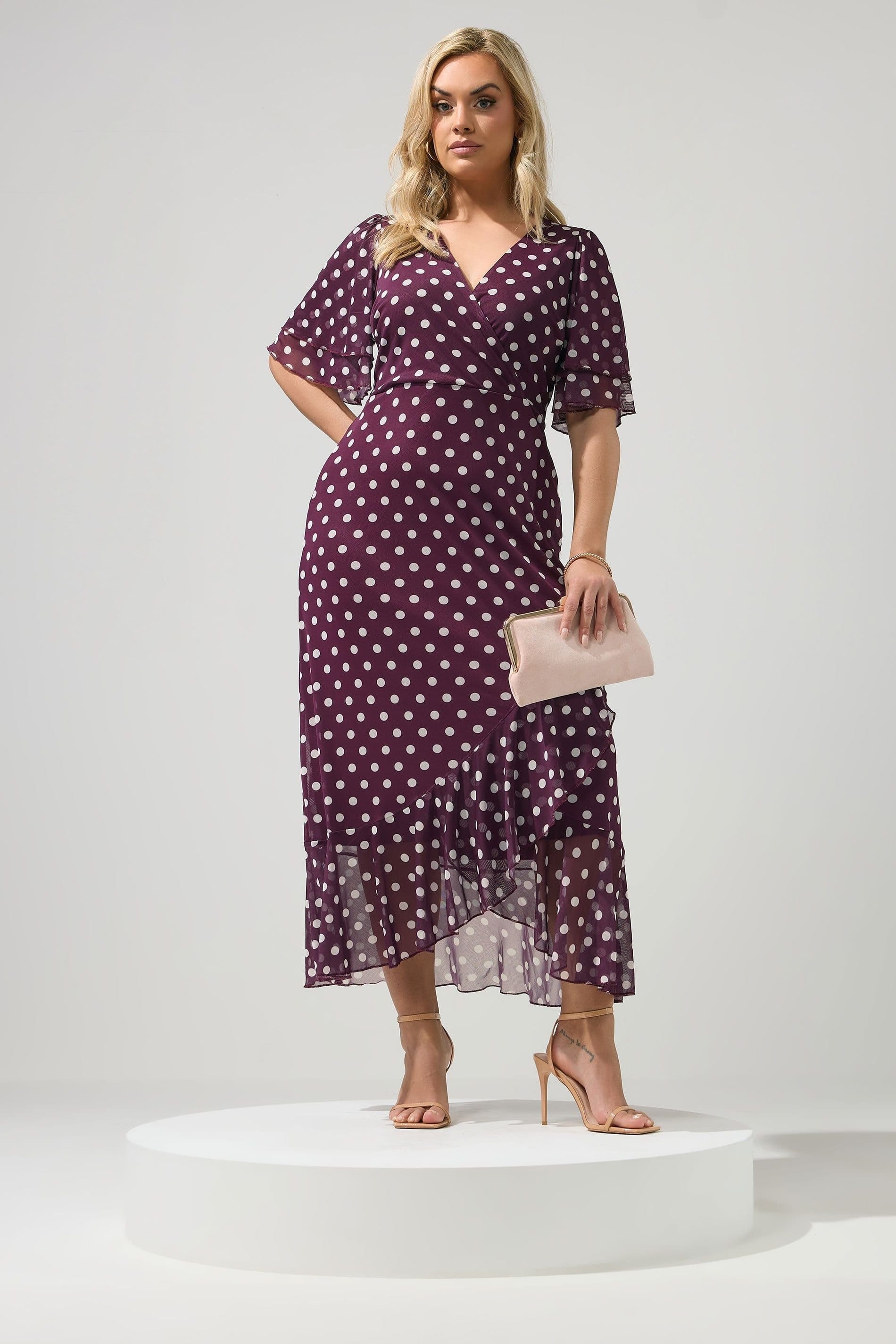 Yours Yours Women's Polka Dot Wrap Dress in Purple - 4