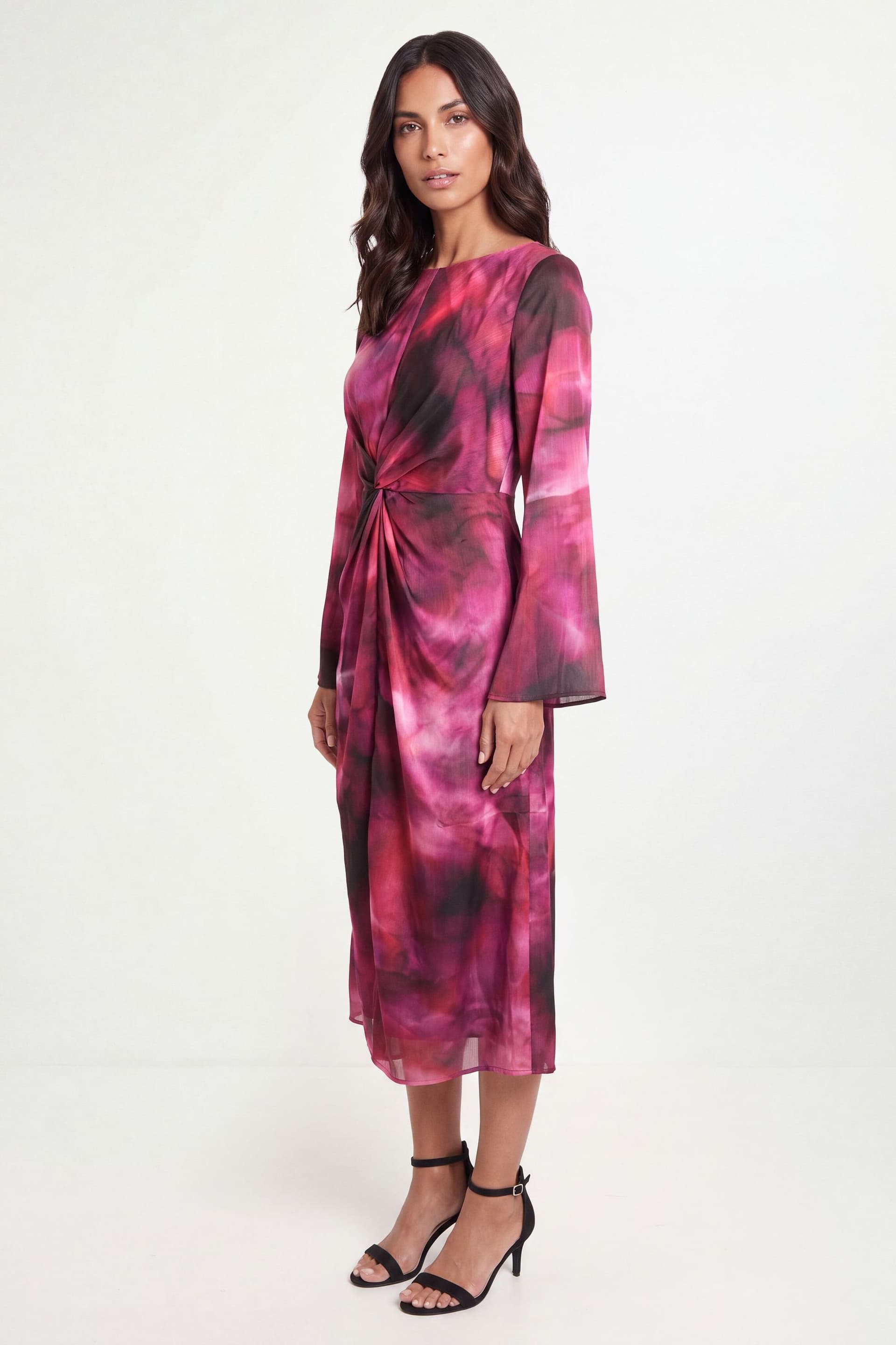 Wallis Wallis Women's Abstract Twist Midi Dress in Berry