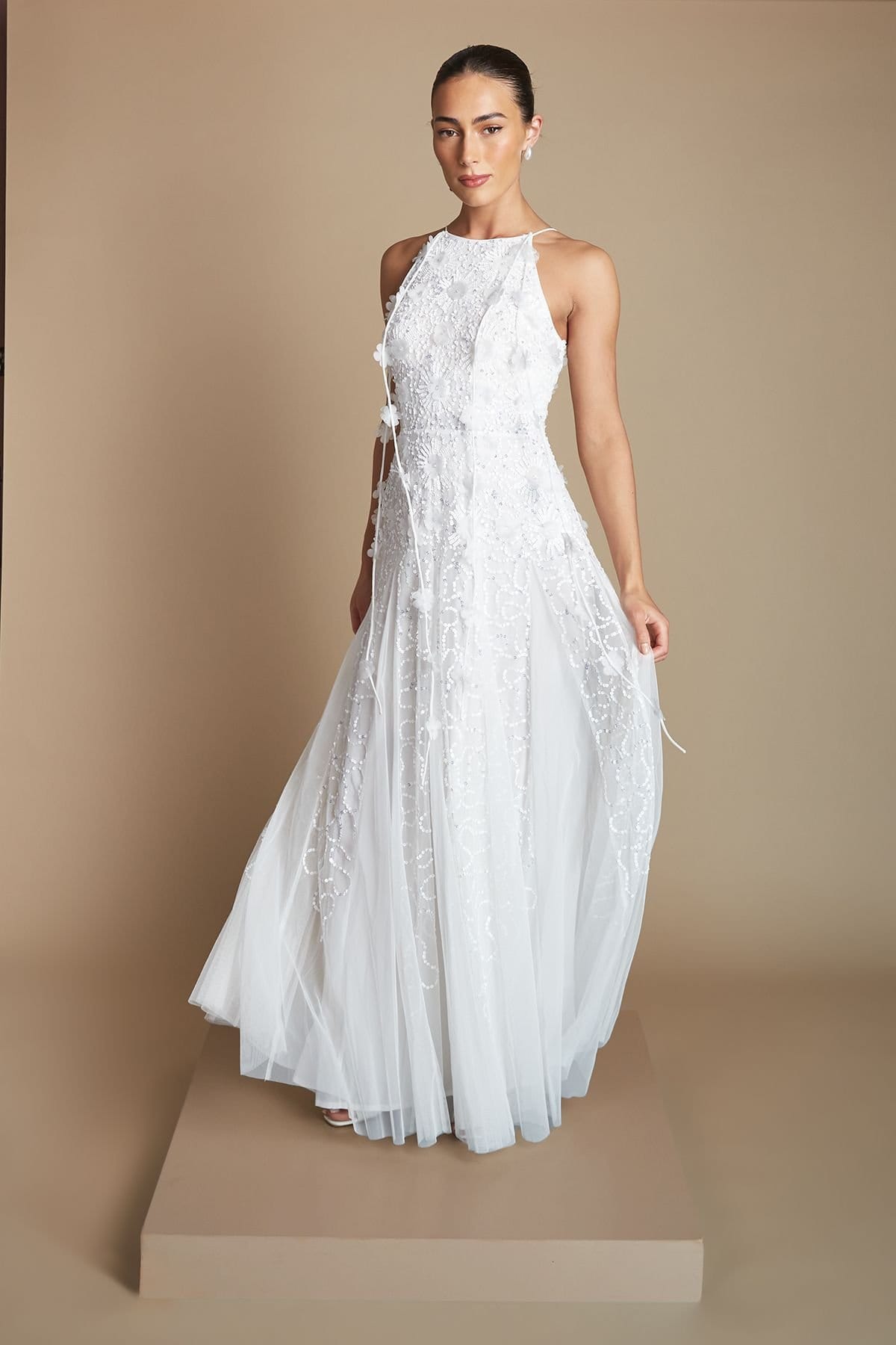 Coast Coast Women's Floral Embellished Tulle Wedding Dress in Ivory - 4
