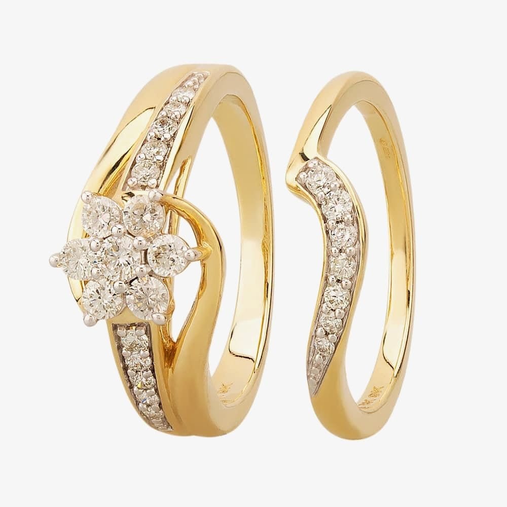 T.H.Baker T.H.Baker Women's 9ct Yellow Gold 0.75ct Diamond Cluster Twist Bridal Set - 1