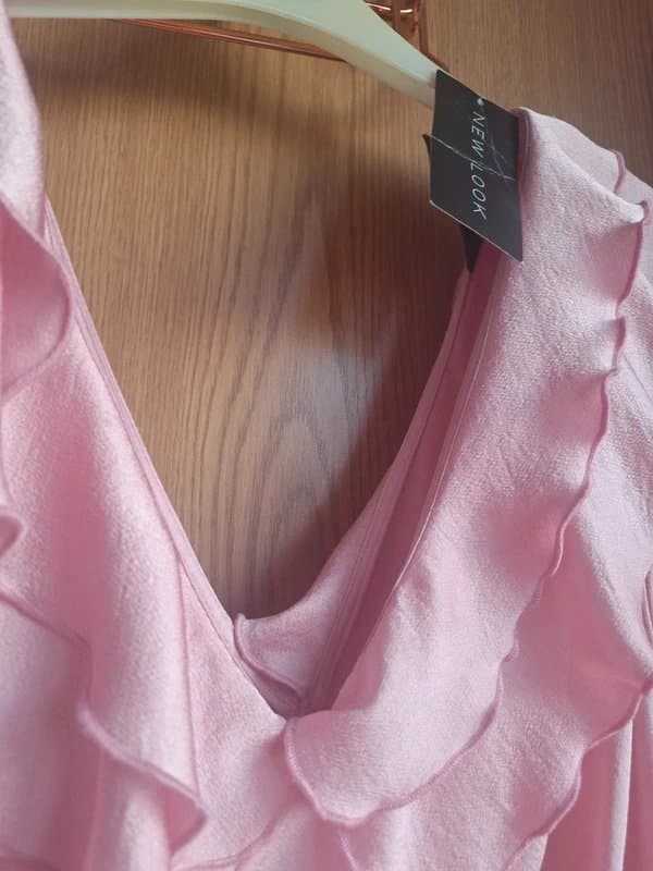 New Look New Look Pink Satin Ruffled Midi Dress Size 16 Coquette Soft girl