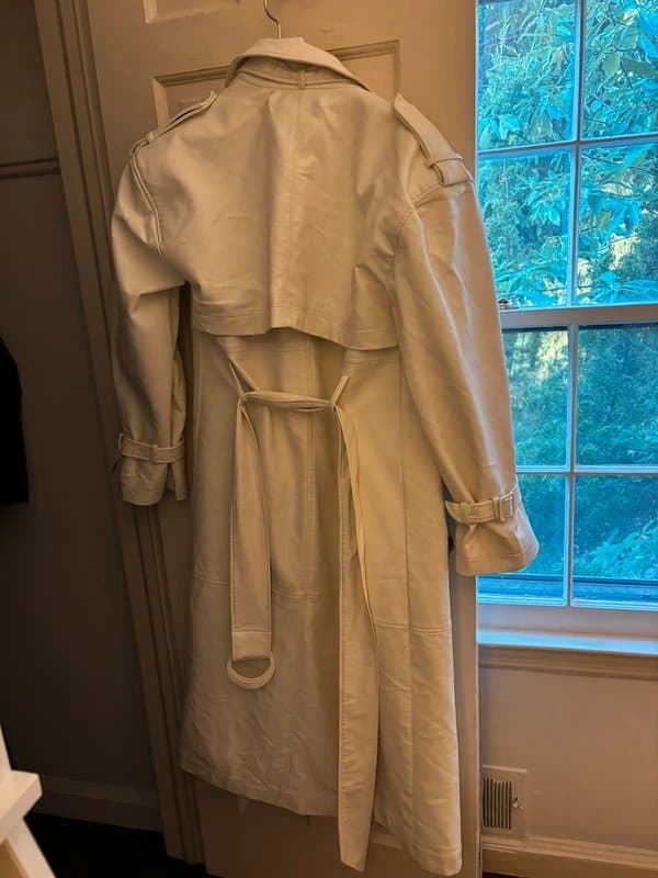 Topshop Topshop 80s faux leather long-line trench coat in white