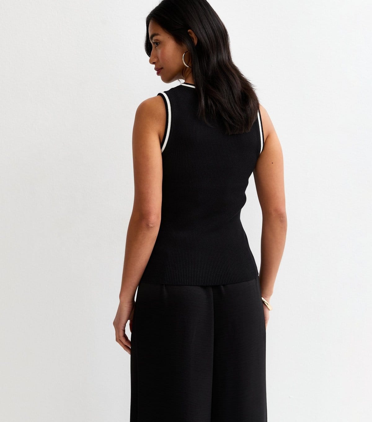 New Look Women's Petite Black Contrast Tipping Ribbed Vest New Look - 4