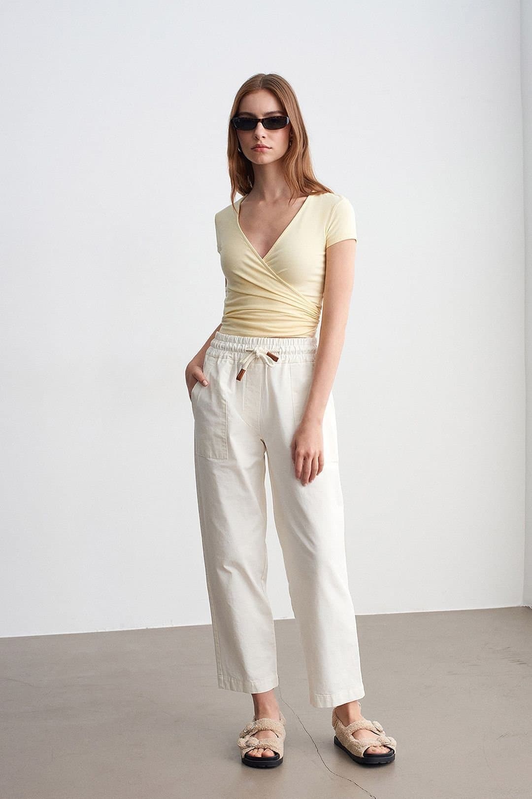 Dilvin Dilvin Off-White Linen-Blend Straight-Leg Jogger Pants