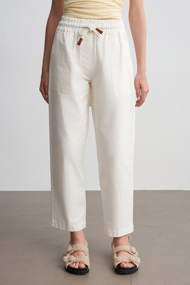 Dilvin Dilvin Women's Linen-Blend Straight-Leg Jogger Pants in Off-White - 3