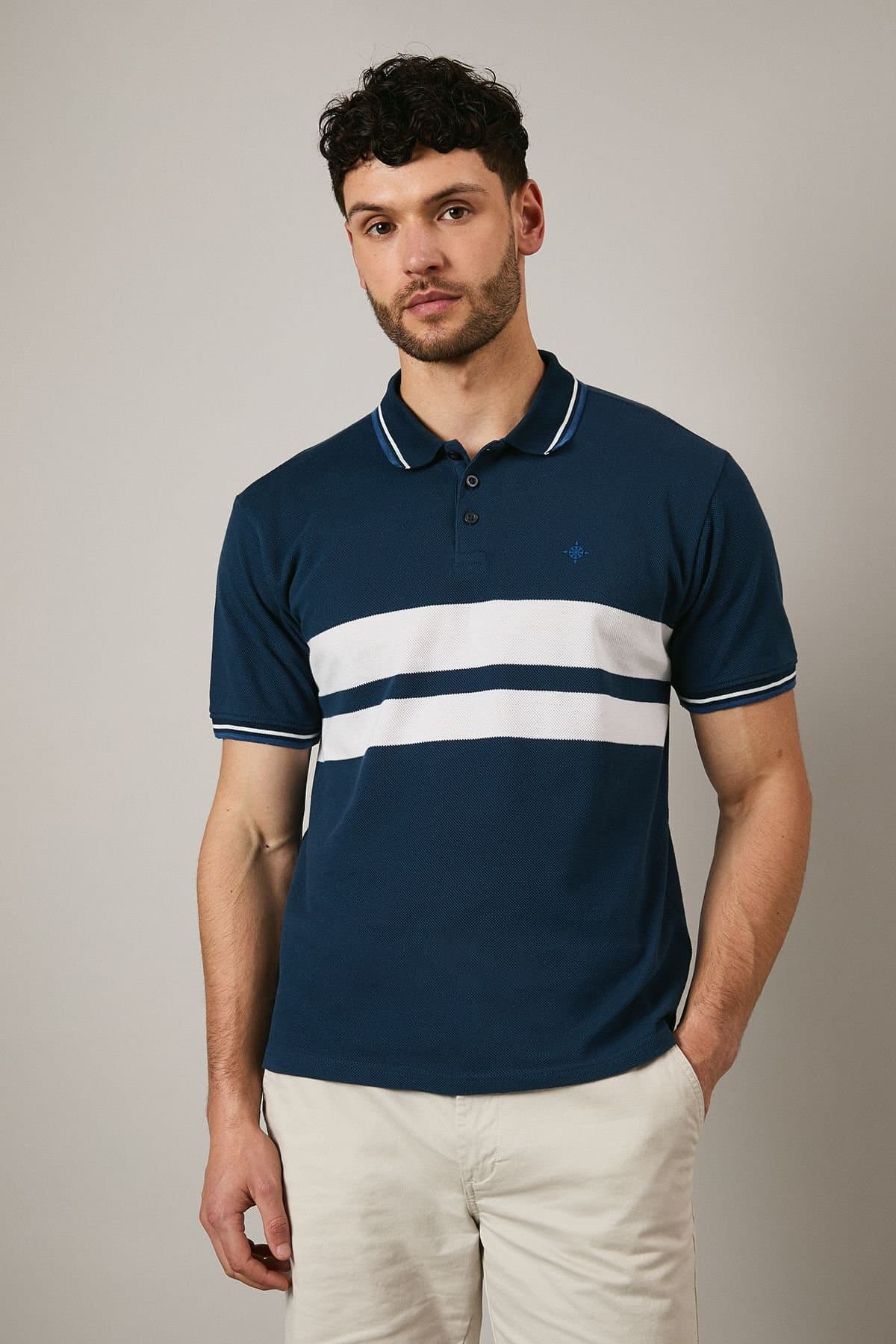 Maine Maine Men's Navy Carter Chest Stripe Polo Shirt