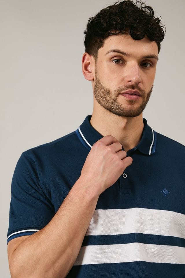 Maine Maine Men's Navy Carter Chest Stripe Polo Shirt - 3