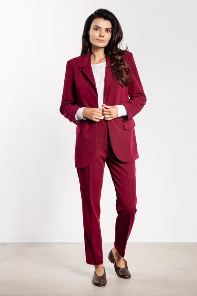 Love Lace Love Lace Women's High Waist Crease Cigarette Trousers in Red - 2