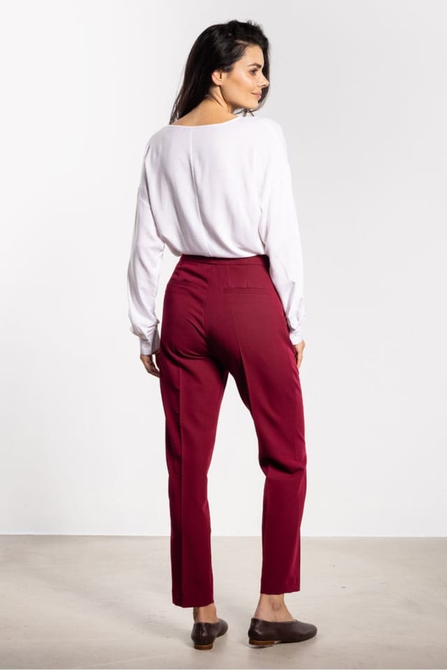 Love Lace Love Lace Women's High Waist Crease Cigarette Trousers in Red - 3