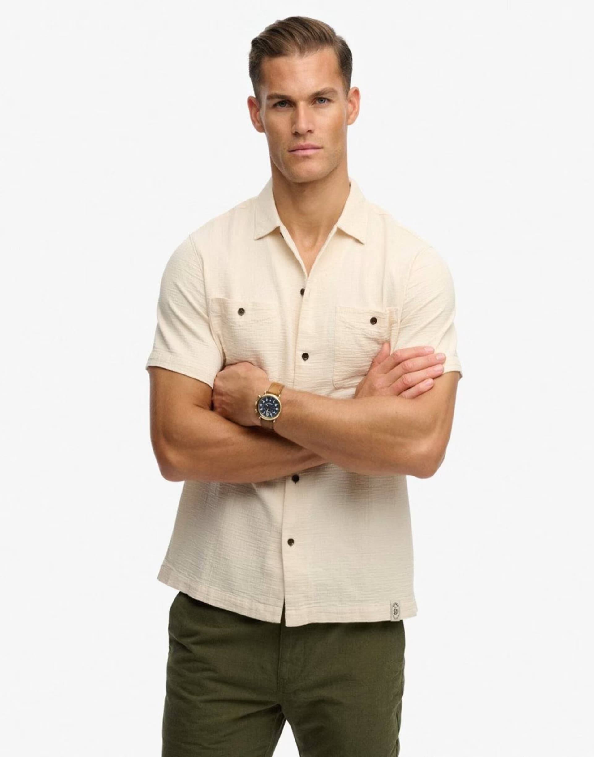 ASOS Superdry The merchant store - textured short sleeve shirt in oatmeal beige