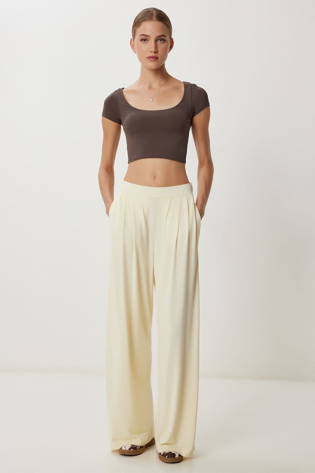 Happiness Istanbul Happiness Istanbul Women's Wide Leg Pull-On Palazzo Pants in Lemon